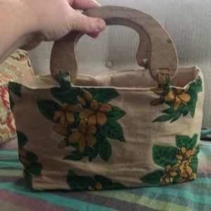 Vintage style Cotton purse with wood handles